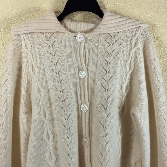 Jillian Jones Sweater Cardigan L Cream Cable Knit Angora Rabbit Hair Lamb's Wool - Picture 3 of 12